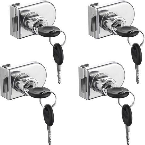 Paquete de 4 cerraduras de seguridad para vitrinas con puertas de cristal de doble apertura, aptas para puertas de cristal de 0,2 a 0,3 pulgadas de grosor, con llave independiente sin necesidad de tal