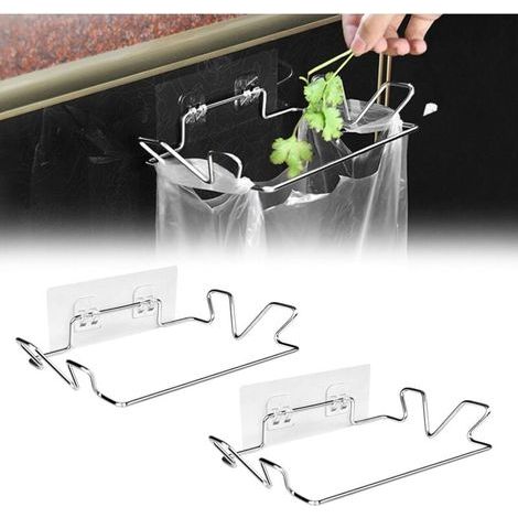 Support pour Sac Poubelle, Support Sac à Déchets pour Cuisine, Support de Sac Poubelle en Acier Inoxydable, Support pour Sacs Poubelles à Suspendre, 2 Pièces (avec Stickers Muraux) (1/4)
