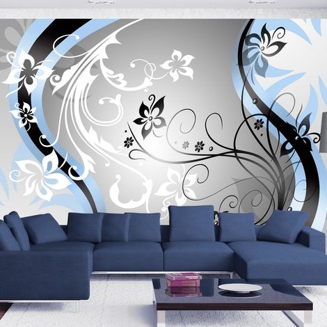 Fotomurale - Zig zag floreali (azzurro) - 300x210 (1/4)