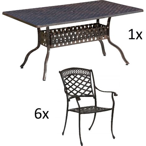 Inko 7-teilige Sitzgruppe Alu-Guss bronze Tisch 120x80x74 cm cm mit 6 Sesseln Tisch 120x80 cm mit 6x Sessel Urban (1/2)
