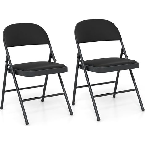 Lot de 2 Chaises Pliantes Rembourrées avec Cadre en Métal, Chaises Empilables Charge 150KG pour Mariage, Restaurant, École, Noir (1/5)