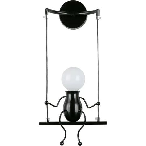 Moderne Lampe Murale Applique Créatif Simplicité Design Petite Personne Créatif E27 Luminaire Noir pour Chambre d'enfant Couloir Décoratives Ecla