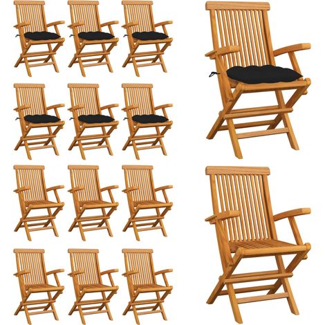 Gartenstühle mit Schwarzen Kissen 6 Stk. Massivholz Teak - Gartensessel - Gartenmöbel - Teakholz Gartenmöbel - Outdoor Furniture - Balkonmöbel - Home & Living (1/5)