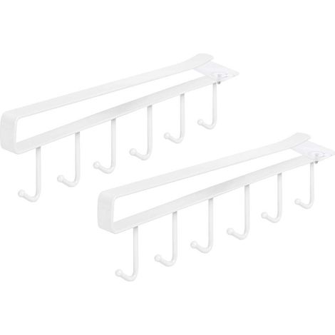 2pcs Tasse Tasses à vin Verres de Rangement Crochets Ustensiles de Cuisine Cravates Ceintures et écharpe Accrocher porte-rack Crochet sous Placard Cabinet Sans Perçage,Blanc (1/5)