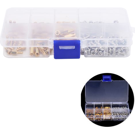 Kit de 180 vis d'espacement à tête hexagonale M3 en laiton avec écrou hexagonal. (1/5)
