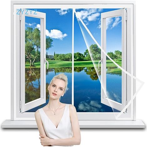 Moustiquaire Fenêtre, 120x225cm Blanc Filet Anti-Insectes Adhésif sans Perçage Toile Moustiquaire Découpable File Fine Voile Anti-Mouche Anti-Moustiques (1/5)