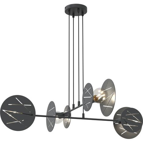Lampadario 4 Luci Xotic In Acciaio Nero A Bracci E Diffusori A Cerchio