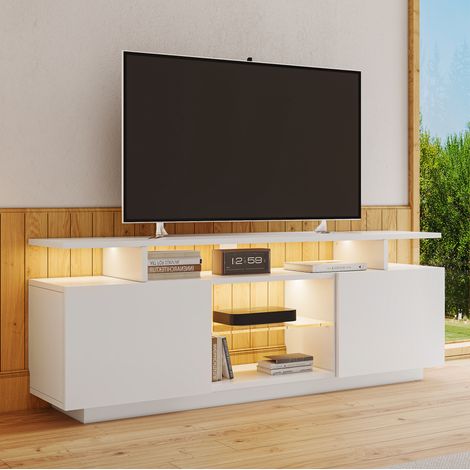 TV Schrank 140x35x55 cm mit App gesteuerter LED Beleuchtung, 5 offenen Fächern, Spanplatte, Weiß (1/5)