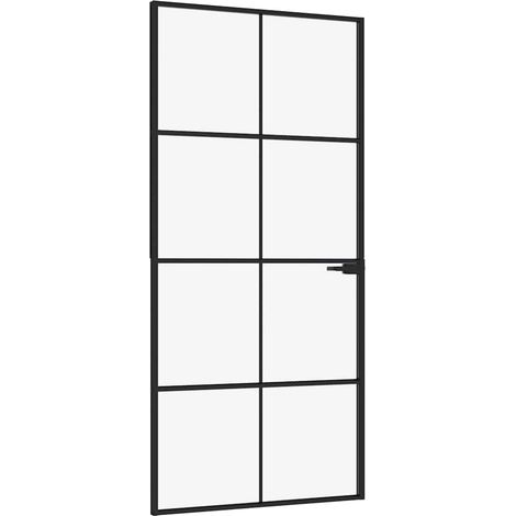 Porte d'intérieur Noir 93x201,5 cm Trempé verre aluminium fin (1/5)