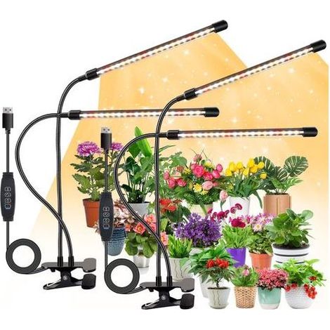 TAISHENGDA-2 Stück Pflanzenlampe, Vollspektrumlicht, 3000K 5000K 660nm für Zimmerpflanzen mit 3/9/12H Timer, 10 Helligkeitsstufen, 3 Modi, ideal für kleine Pflanzen (Adapter nicht im Lieferumfang enth (1/5)