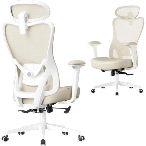 Chaise de Bureau Ergonomique, Fauteuil de Bureau, Appui-Tête et Soutien Lombaire Réglables, Supporte Jusqu’à 150 kg, Hauteur Réglable, Beige Sable