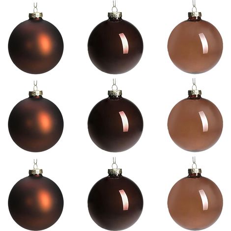 Lot de 9 Boules de Noël en Verre Marron à Suspendre pour décoration de Sapin de Noël, Halloween, Cadeau de fête de Mariage - 8 cm (1/5)