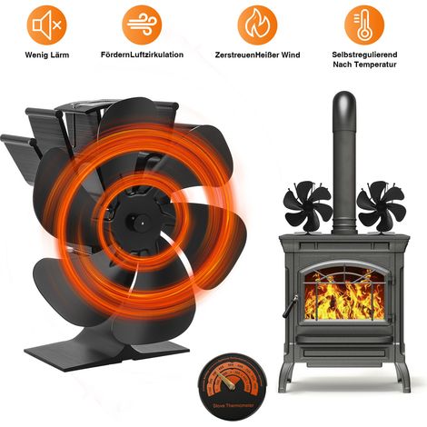 Jiubiaz Ventilador de estufa, Ventilador térmico silencioso de 6 palas para estufas de leña, Distribución eficiente del calor en invierno (1/5)