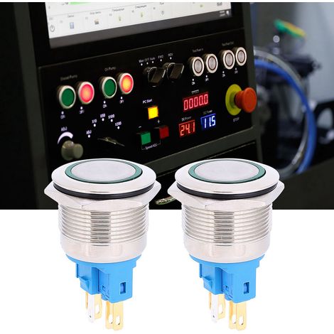 Lot de 2 boutons-poussoirs annulaires de 22 mm, 12-24 V CC, IP65, 6 broches, vert. (1/5)