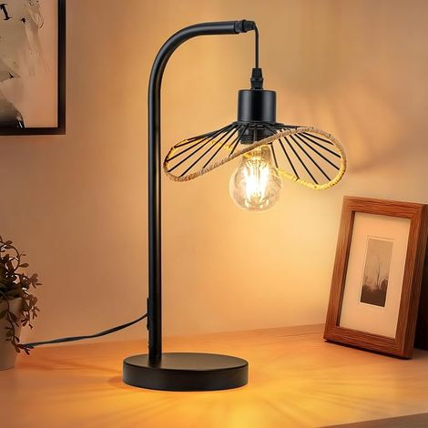 GBLY Tischlampe Nachttischlampe Vintage E27 Nachtlampe Mit Kabel Schreibtischlampe Retro Leselampe Metall Schwarz Für Wohnzimmer Schlafzimmer Ohne Leuchtmittel (1/5)