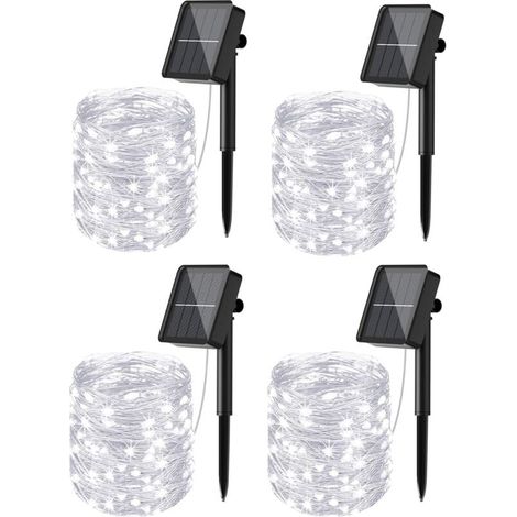Solar String Lights Outdoor, 12m 120 LED Solar String Lights Outdoor Waterproof 8 Modes Decorative Lights for Garden, Patio, Yard, Home, Christmas, Wedding, Party, Cool White [Pack of 4]