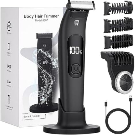 Tondeuse Corps Homme,Tondeuse Intime Homme avec écran LED,Rechargeable par USB-C,IPX7 Rasoir Étanche Wet & Dry pour Aisselles,visage,maillot,poils - (1/5)