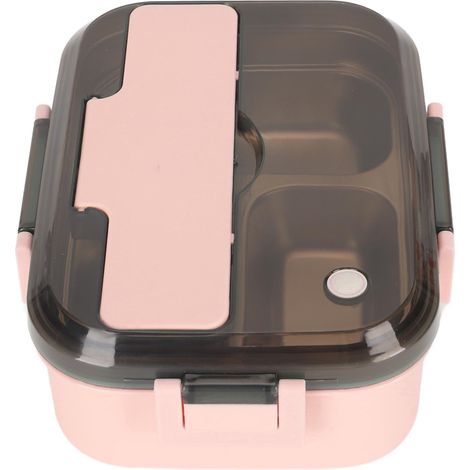 Boîte à lunch en acier inoxydable avec baguettes et cuillère, isotherme, style bento, rose, 3 compartiments, idéale pour le bureau et les pique-niques. (1/5)