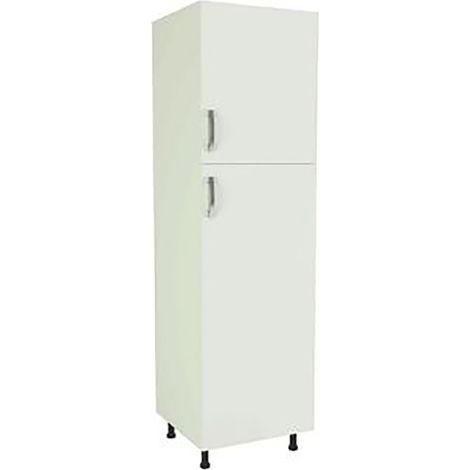 Pegane – Meuble colonne de cuisine 2 portes blanc – Dimensions 200 x 60 x 58 cm – Panneaux de particules mélaminés – 4 étagères réglables