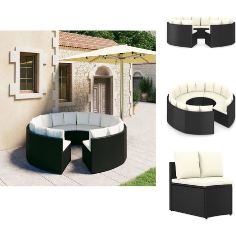 Gartenmöbel-Sets - Living 8-tlg. Garten-Sofagarnitur mit Auflagen Poly Rattan Schwarz (1/5)