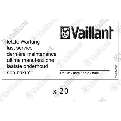 VAILLANT Etiqueta de mantenimiento, (x20) VAS 106/4 (R1,2), 156/4 R1,2 u.w. Vaillant-Nr. , 0010027639