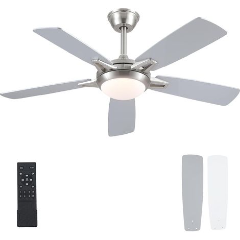 Ventilateur Plafond avec Lumiere Silencieux 132 cm, Ventilateur de Plafond avec Telecommande, Plafonnier Ventilateur Led pour Chambre Salon, Moteur CC Réversible, Pales en Bois, Nickel (1/5)