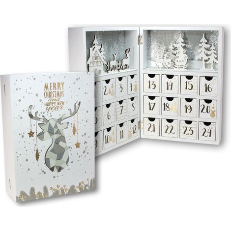 Holz Adventskalender Buch mit 24 Boxen - 30 cm - Weihnachtskalender zum befüllen