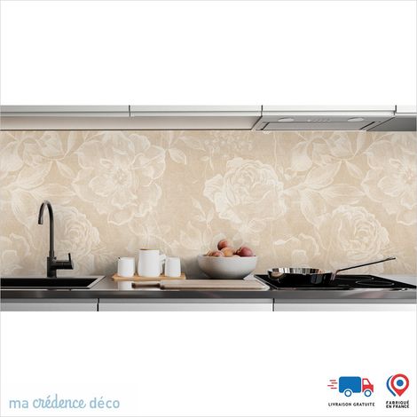 Crédence : Roses et matière - Couleur Beige ivoire - Alu composite - 120 - 60 (1/3)