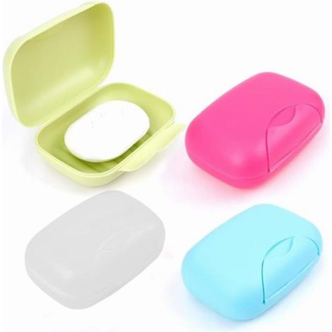 Boîte à savon portable avec éponge de drainage (idéale pour la maison, la salle de bain et la randonnée) en plusieurs couleurs, lot de 4 (1/5)