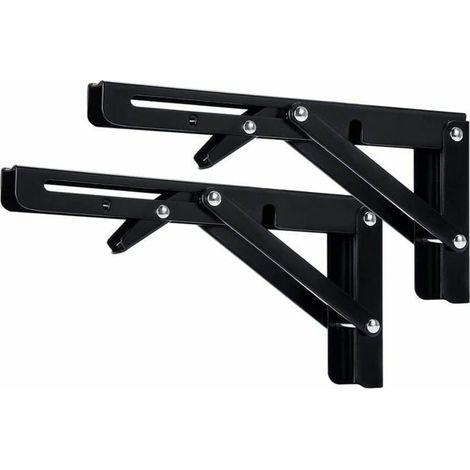 Support d'étagère pliable - LARGEIGHT - Pliante - 300 mm - Robuste - Noir (2 pcs) (1/4)