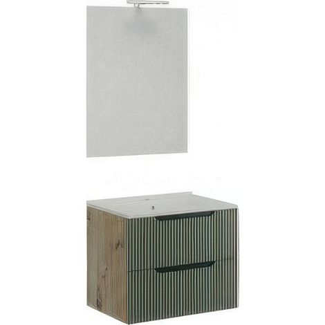 Mobile Bagno Comfort Rovere e Verde Salvia 61 x 46 x h 138 cm a 2 Cassetti in MDF Cannettato