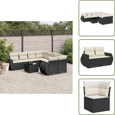9-tlg. Garten-Sofagarnitur mit Kissen Schwarz Poly Rattan - Gartenmöbel - Outdoor Möbel - Rattan Gartenset - Lounge Set - Esstisch (1/5)