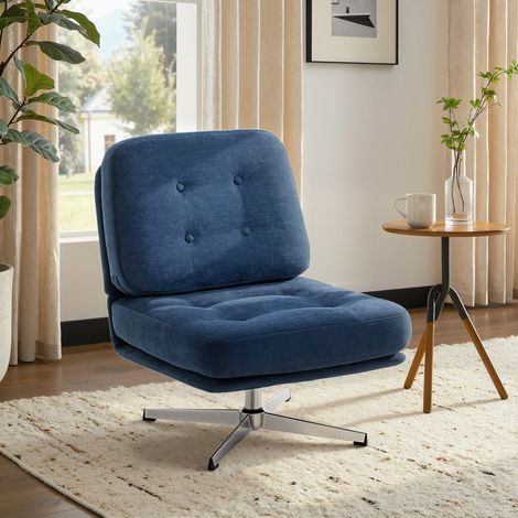 Armloser Drehsessel aus Chenille-Stoff mit breiter Sitzfläche und gekreuzten Beinen, 70 x 87 x 84 cm, dunkelblau