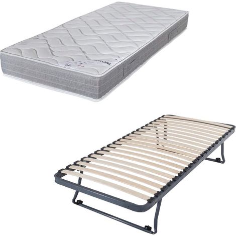 Sommier gigogne + matelas Maryland - 90x190 - Mousse - 20 lattes bois - Gain de place (1/5)