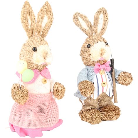 Lapin de Pâques Décoratif 2 Pièces, Figurine Mignonne Rustique en Peluche, Accessoire de Fête pour Maison, 23 cm (1/2)