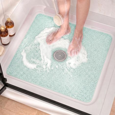 Tapis de Douche Antidérapant Carré avec Trou Central, PVC, 60x60cm Vert (1/5)