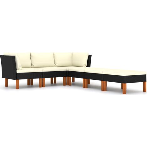 INLIFE Salon de jardin 6 pcs avec coussins Résine tressée Noir (1/5)