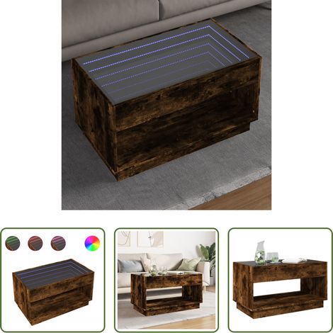 LED-Spiegel -  Couchtisch mit Infinity-LED Räuchereiche 90x50x50 cm (1/5)