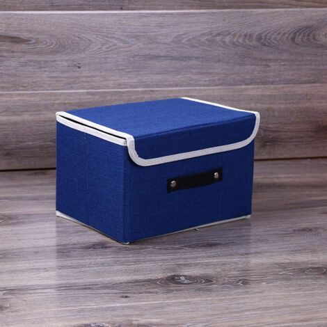QORVA-Boîte de rangement pliable bleu marine 38 x 25 x 25 cm, en coton et lin de haute qualité, carton épais, lavable, 1 pièce