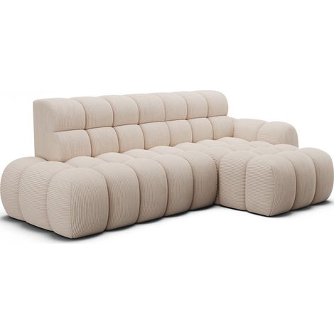 Canapé d'angle convertible BULLA 3 places beige angle droit – velours côtelé avec extension d'assise électrique (1/5)