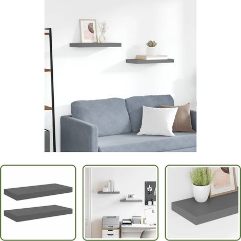Wandregal - Schweberegale 2 Stk. Hochglanz-Grau 50x23x3,8 cm MDF (1/5)