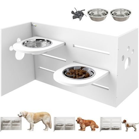 Gamelle double surélevée pour chiens, hauteur réglable et système d'alimentation lente, 63 x 58,5 x 40 cm, blanche