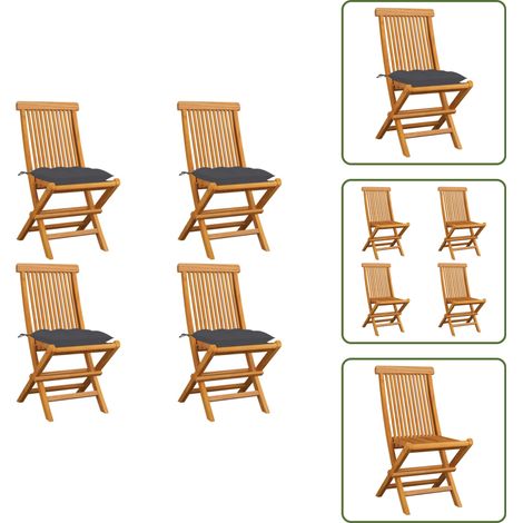 Chaises de jardin et coussins anthracite lot de 4 Bois de teck - Chaise De Jardin Pliable - Chaise De Jardin En Bois - Mobilier De Jardin - Set De Chaises De Jardin - Chaise De Jardin Teck (1/5)