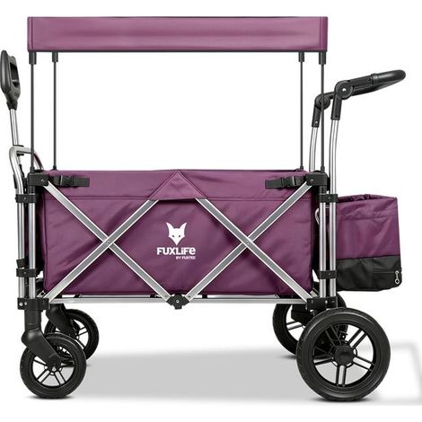 FUXLIFE by FUXTEC Chariot pliable FX-CTL900 Pourpre avec toit pare-soleil, sac isotherme et rangement compact pour jardin, camping et outdoor