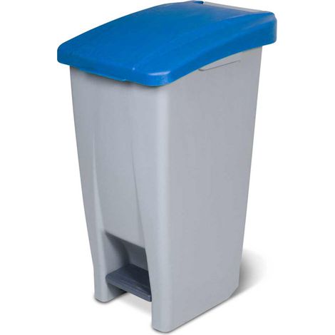 BRB Poubelle à pédale avec roulettes, capacité 60 litres, HxLxP 700 x 380 x 490 mm, gris corpus, couvercle bleu (1/3)