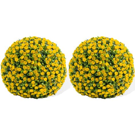 2 Boules De Buis Artificielles Décoratives Avec Fleurs De Roses - ø 55 cm 50cm & 45 cm, Résistantes Aux UV-Incl. Chaînes De Suspension Et Attaches - Pour Jardin, Terrasse (1/5)
