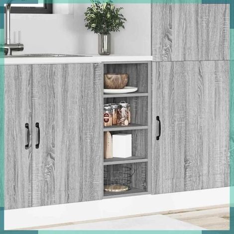 Meuble bas - Riga - Gris Sonoma - Bois d'ingénierie - 30 x 44,5 x 81,5 cm (1/5)