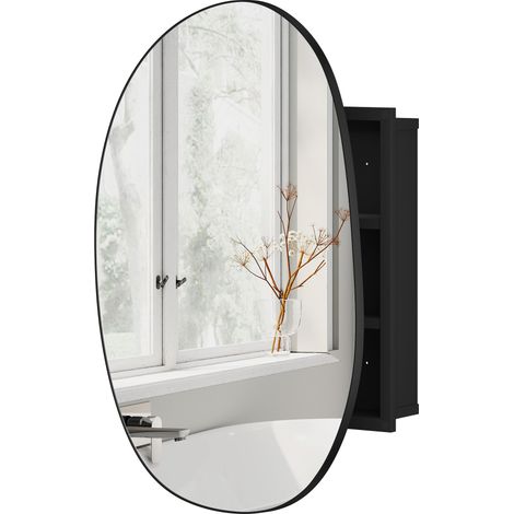 HOMCOM Specchiera Bagno a Parete ad Anta Singola con 3 Ripiani Nero (1/5)