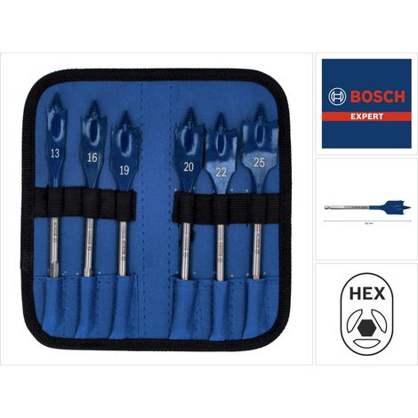 Bosch – Trousse de 6 mèches plates SelfCut Speed 13 – 25 mm pour bois tendre – Tige hexagonale – SKU 2608900333