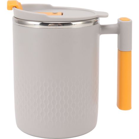 Mug Isotherme en Acier Inoxydable 450ml avec Poignée et Couvercle pour Bureau, École, Maison - Gris Clair (1/5)